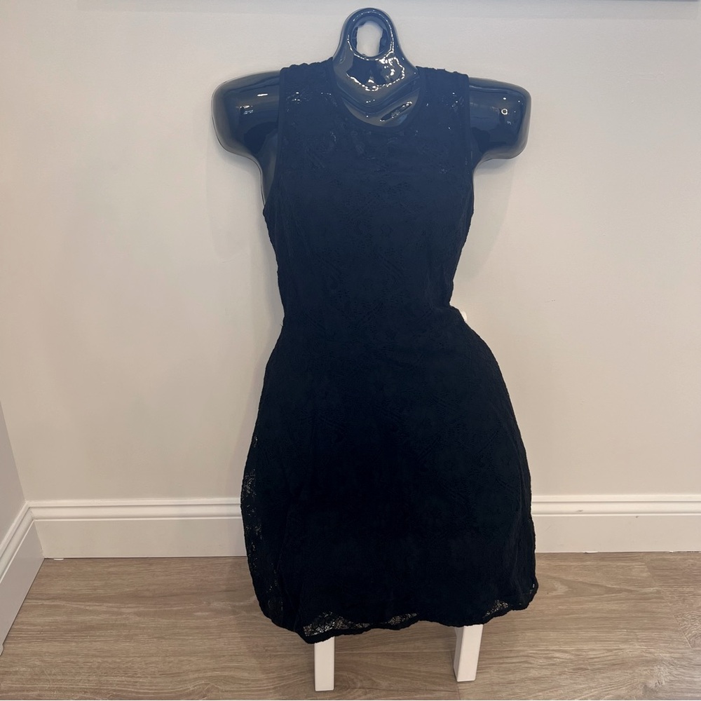 Banana Republic Factory Lace black skater dress sleeveless zip back
